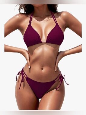 Zuvebamyo Women's Two Piece Bikini Halter Swimsuit, M